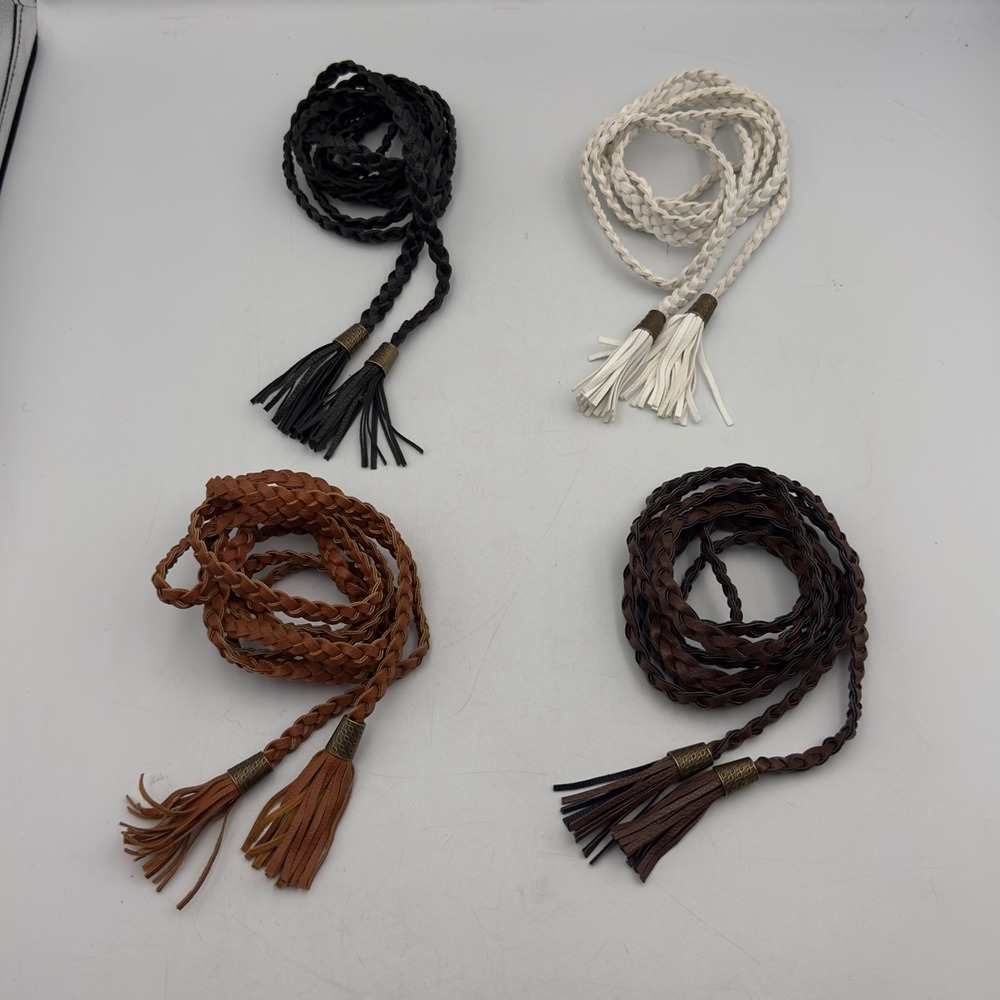 Braided Tassel Belts Multicolor Boho Western Bundle 4 Pack Cowgirl Faux Leather